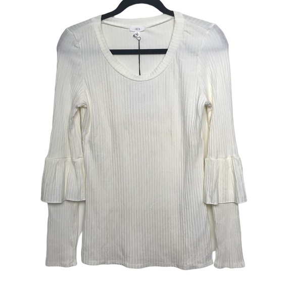 Lucca Los Angeles Ivory Ribbed Ruffle Sleeve Sweater NWT Large - Picture 1 of 11
